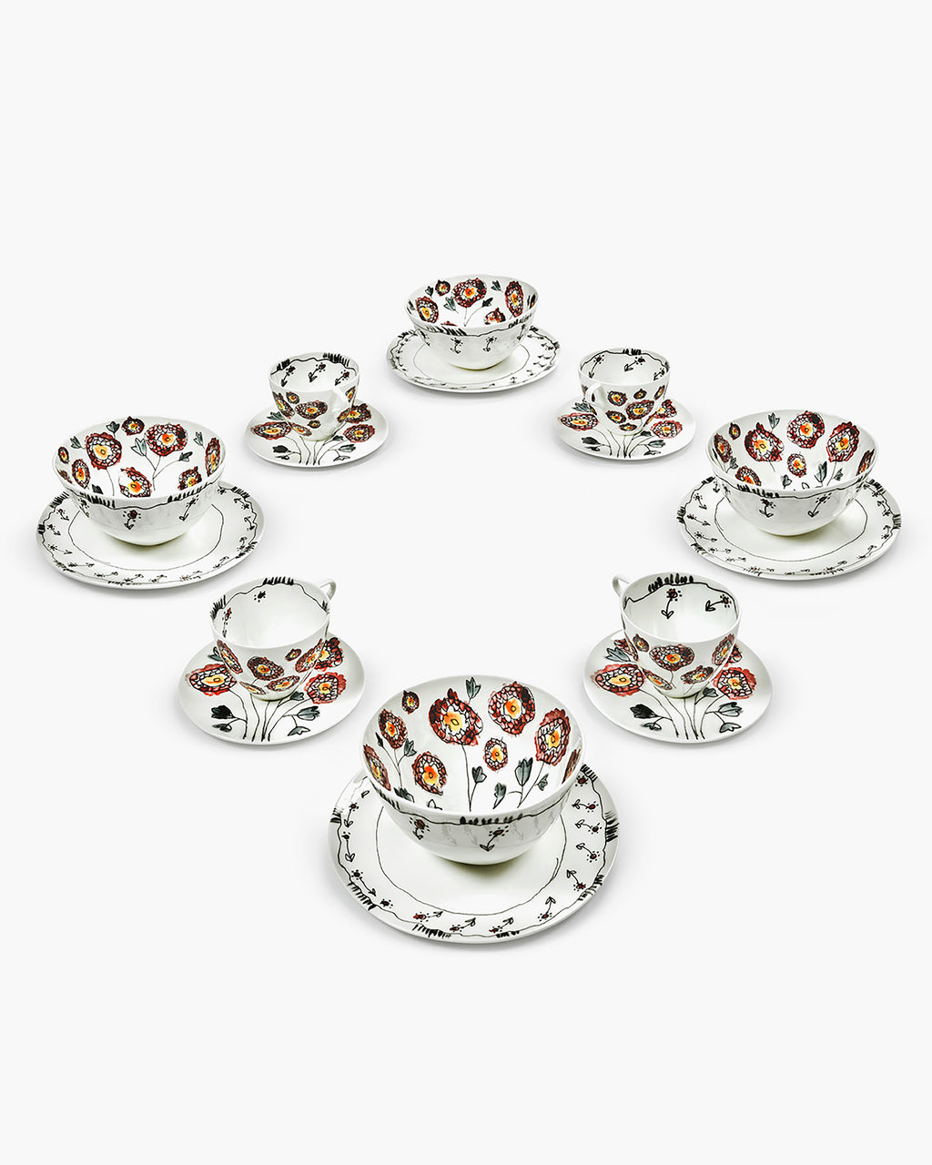 Breakfast Set 12 pieces anemone midnight flowers