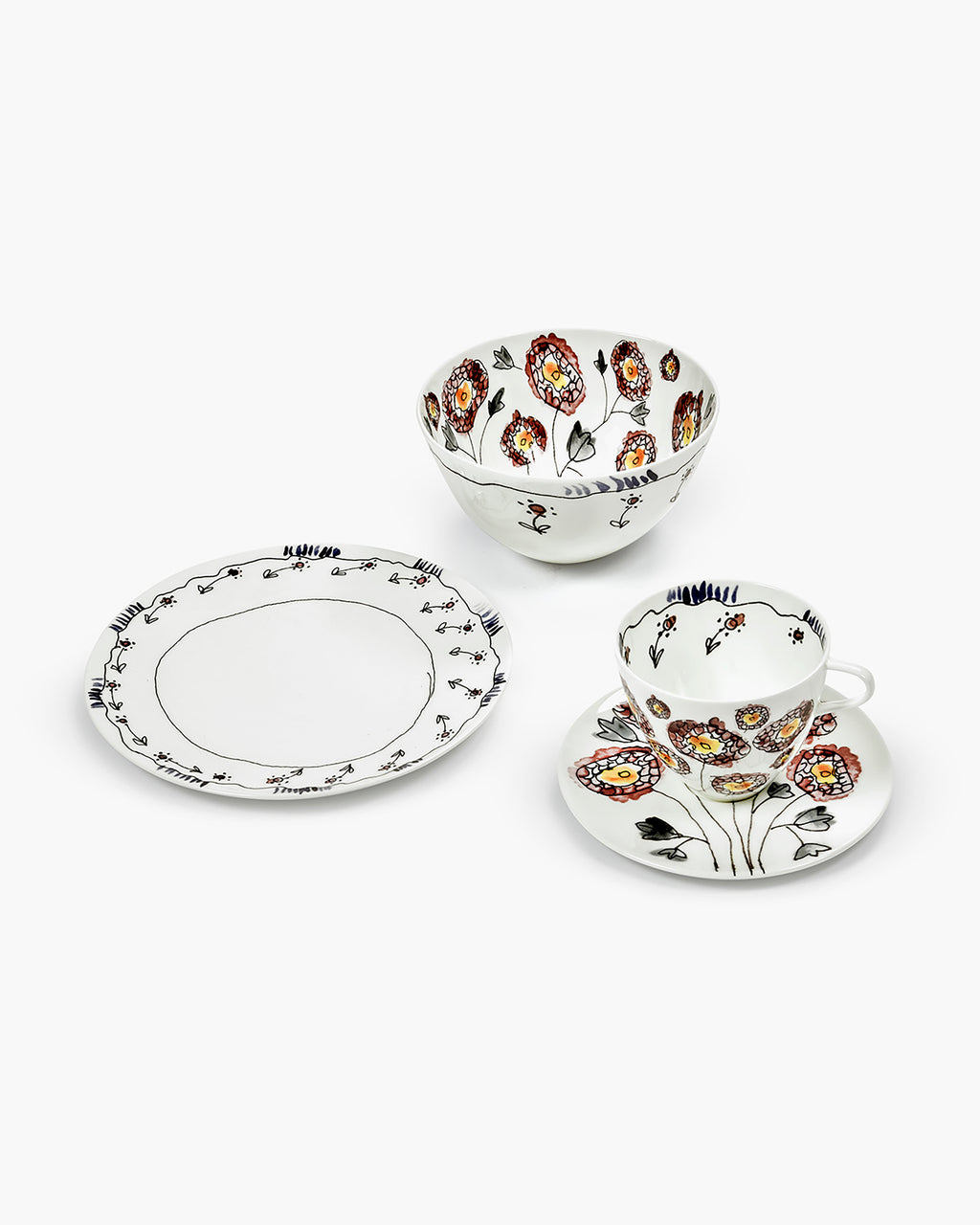 Breakfast Set 12 pieces anemone midnight flowers