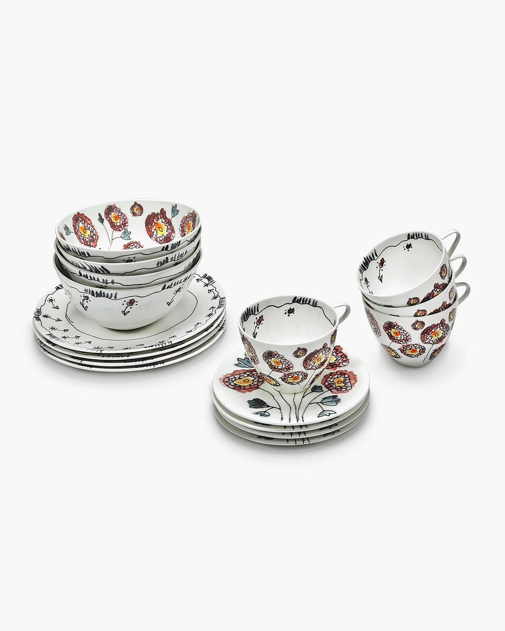 Breakfast Set 12 pieces anemone midnight flowers