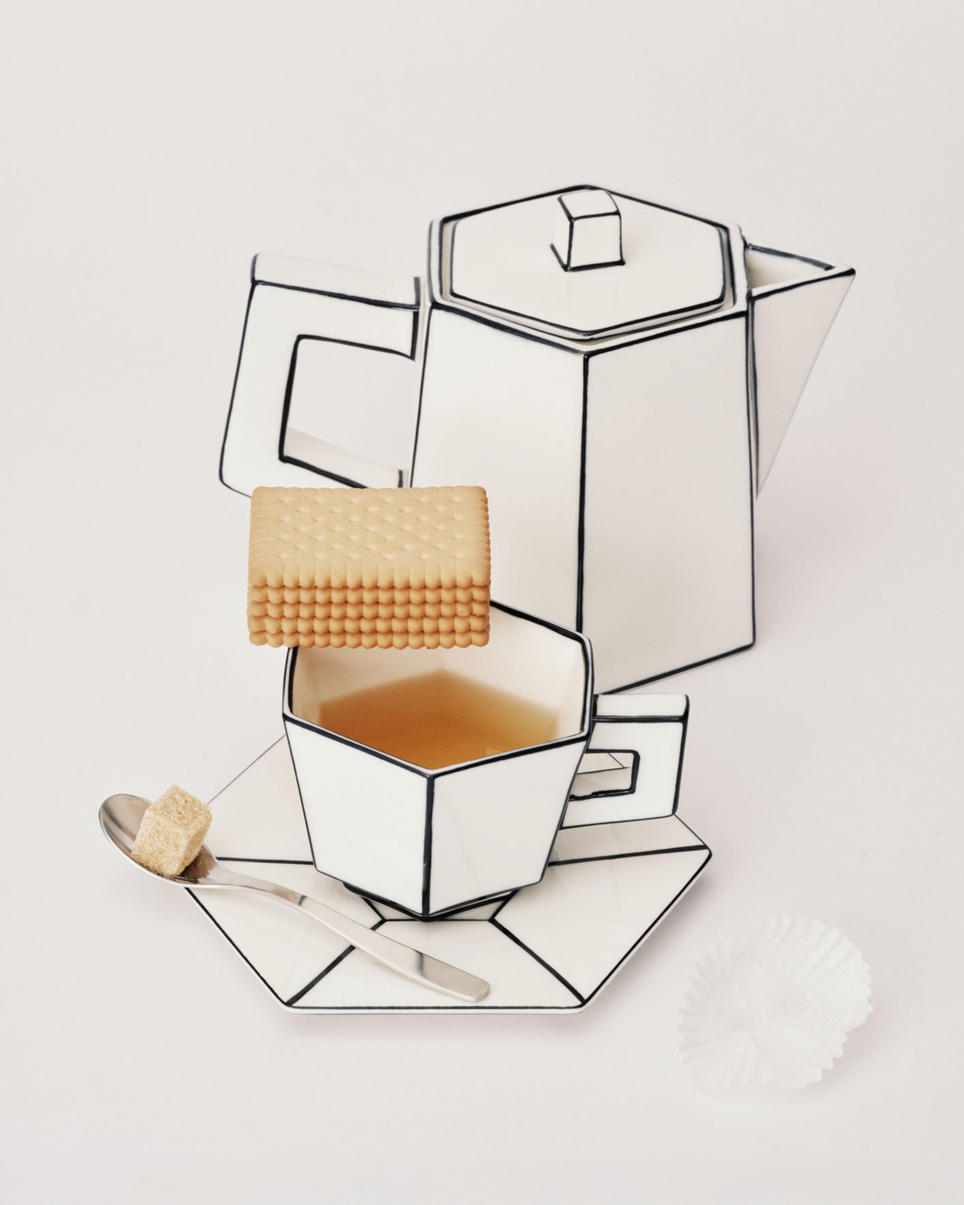 Cappuccino cup with saucer white - black Carte Blanche – SERAX