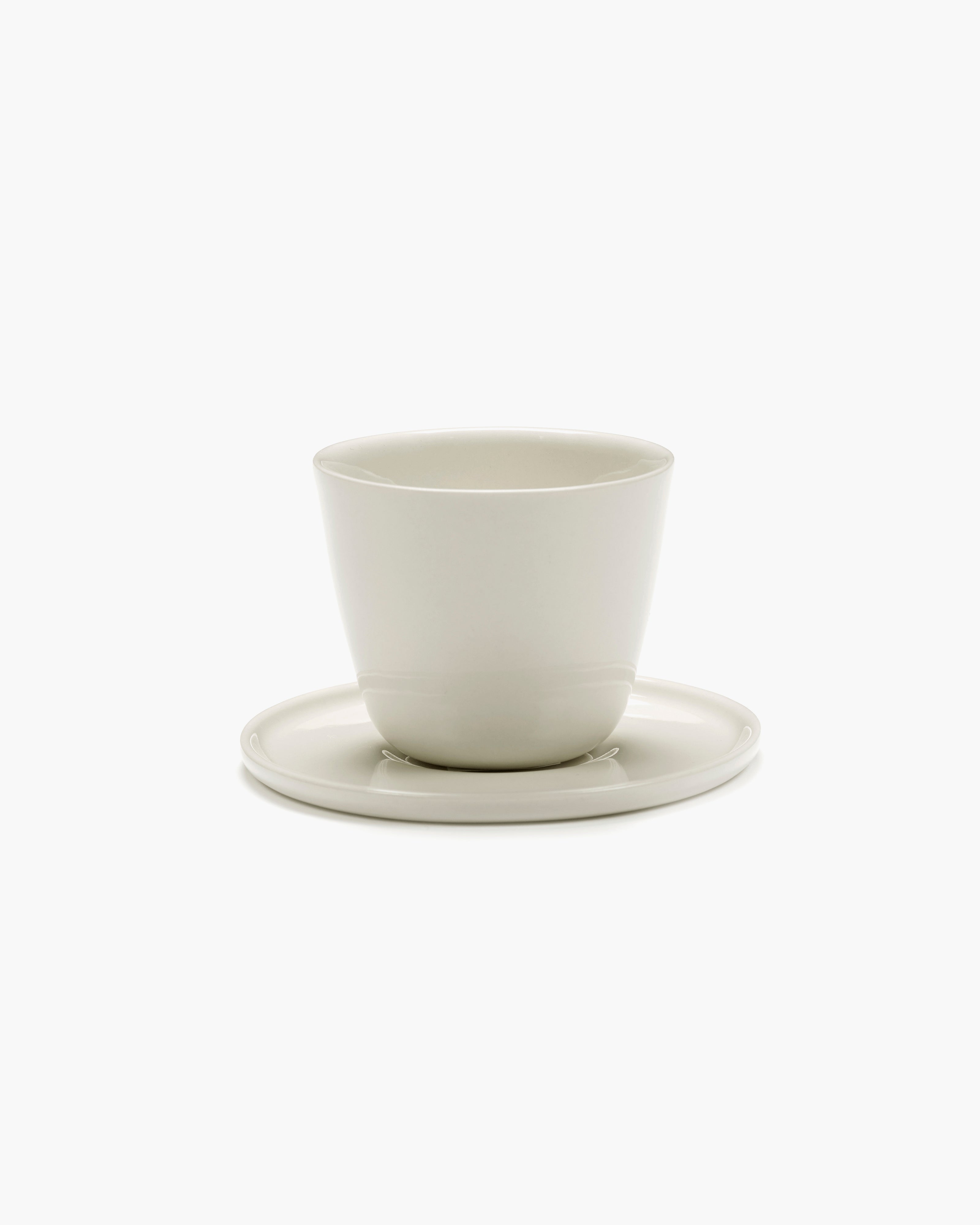 Small Ivory White Demitasse Espresso Cup with Matching Saucer on a