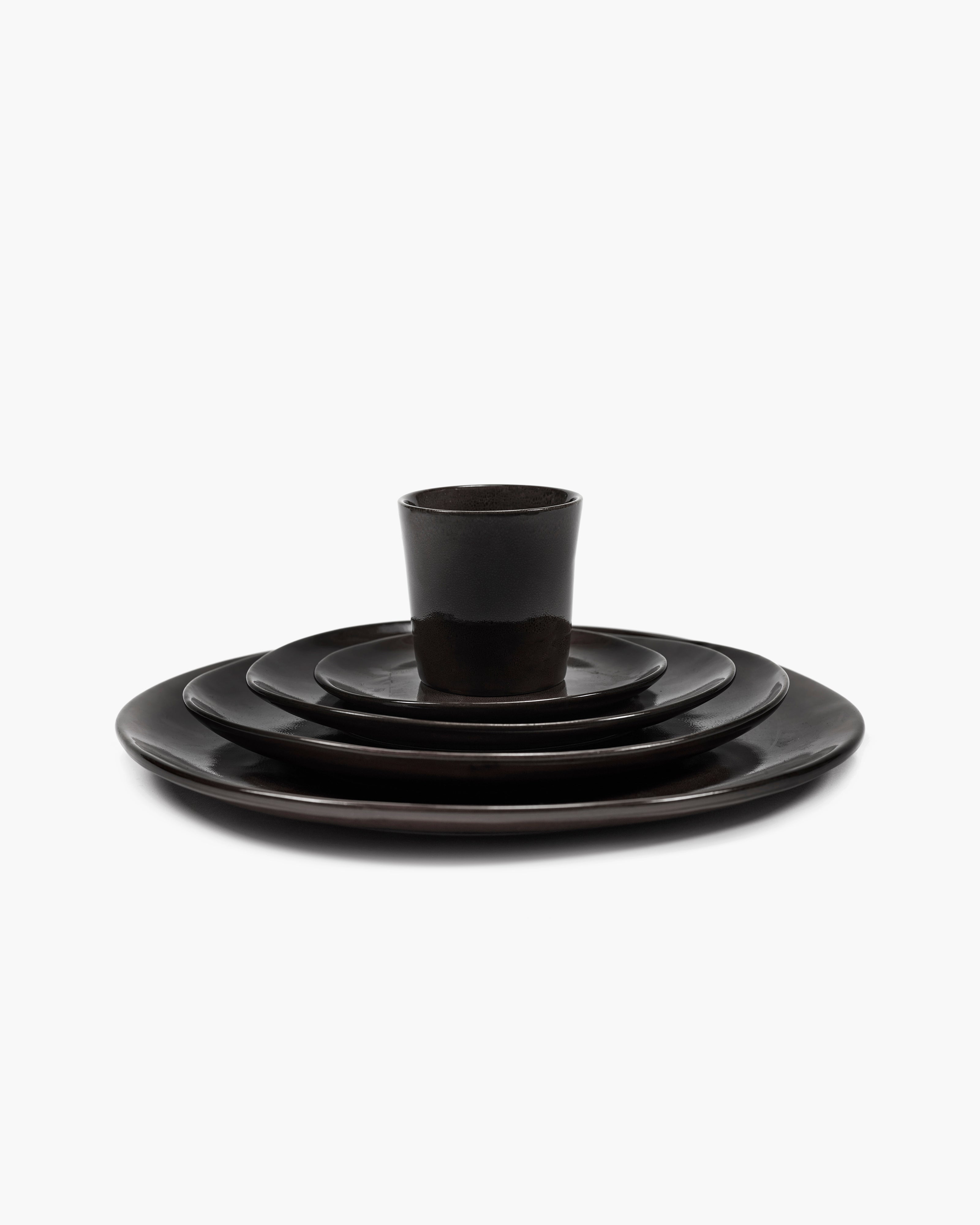 イタリアMORIYAMA ブラック(茶結晶)深皿24cm12枚セット Stone + Lain Semplice Stoneware Black Matte Dinnerware Set | 12
