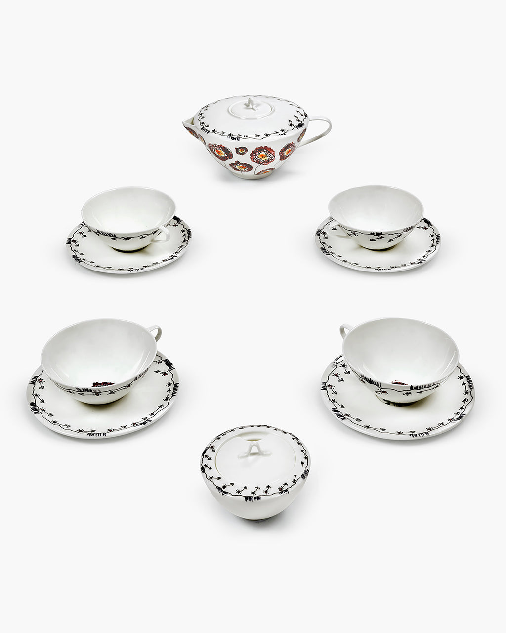 Tea Set 6 pieces anemone midnight flowers