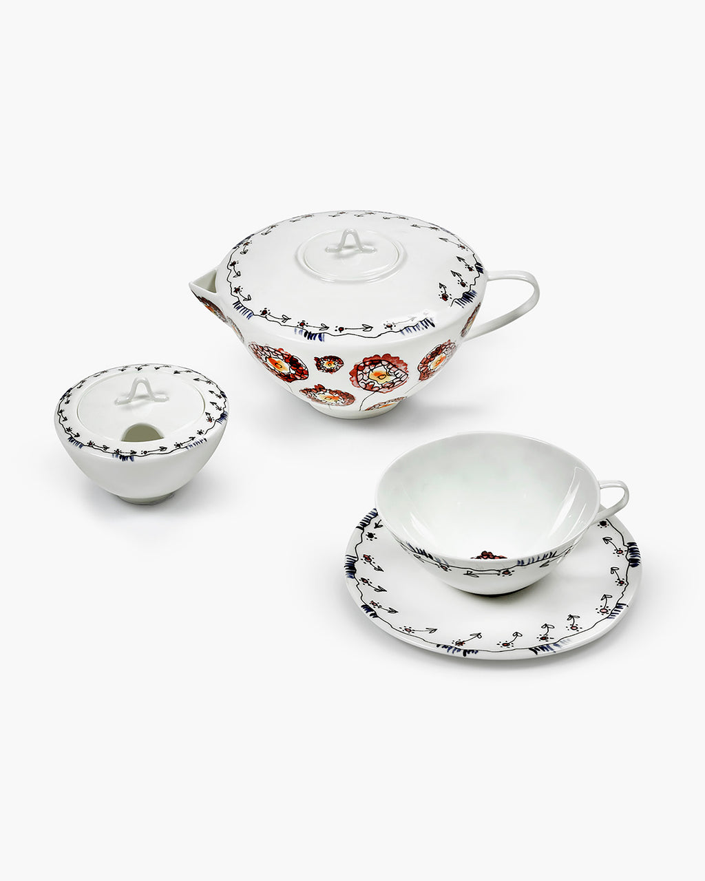 Tea Set 6 pieces anemone midnight flowers