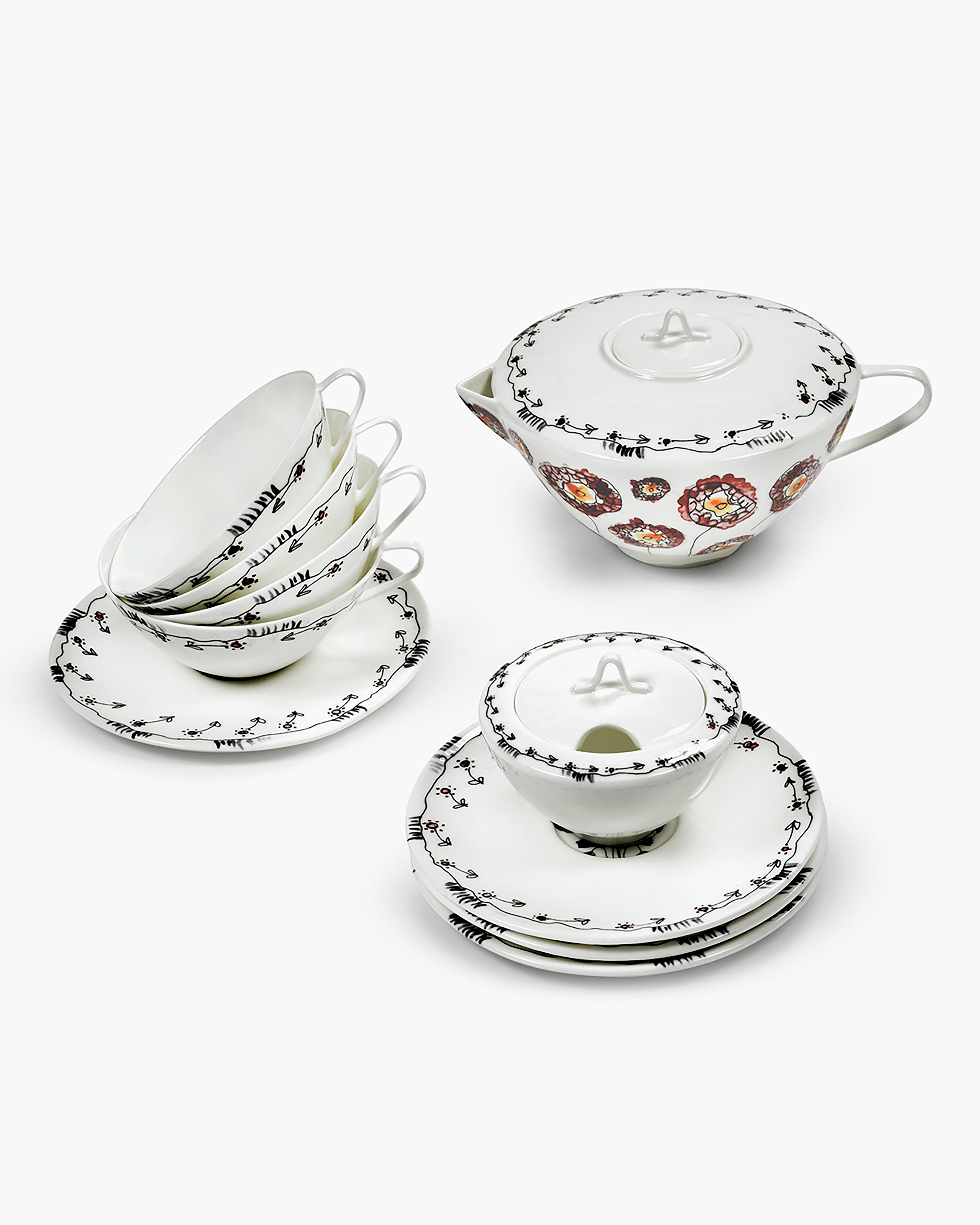 Tea Set 6 pieces anemone midnight flowers – SERAX