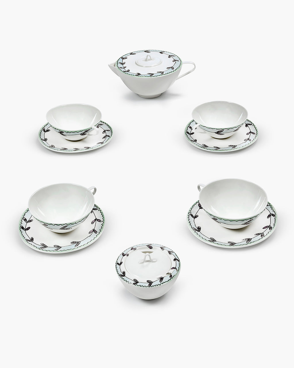 Tea Set 6 pieces blossom milk midnight flowers