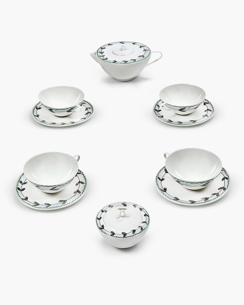Tea Set 6 pieces blossom milk midnight flowers