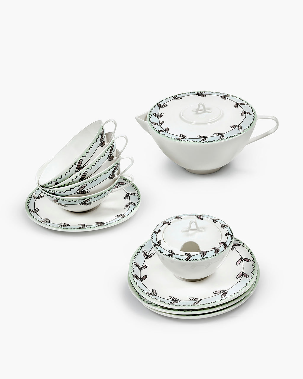 Tea Set 6 pieces blossom milk midnight flowers