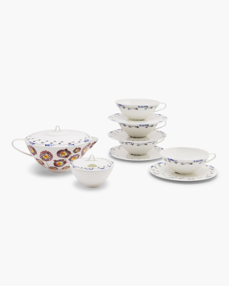 Tea Set 6 pieces anemone midnight flowers